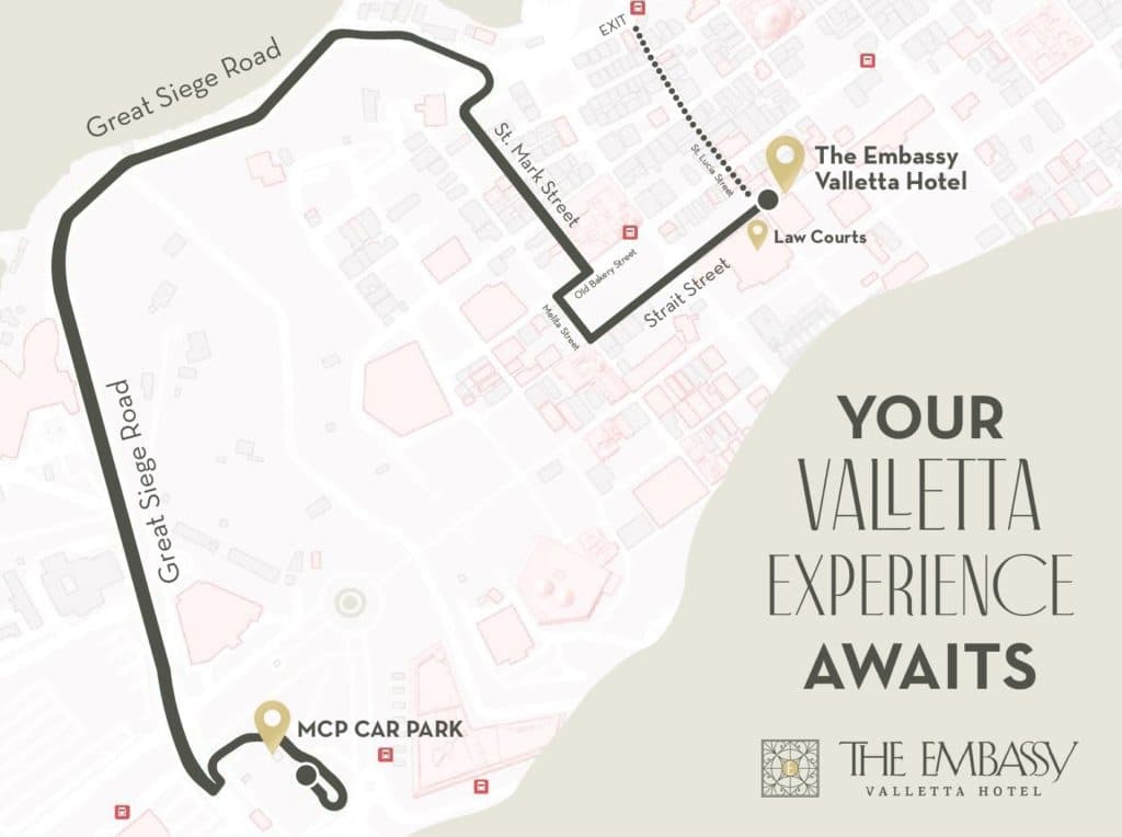 Vehicle Route Map to Embassy Valletta Hotel